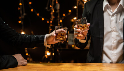 Celebrate whiskey on a friendly party in  restaurant