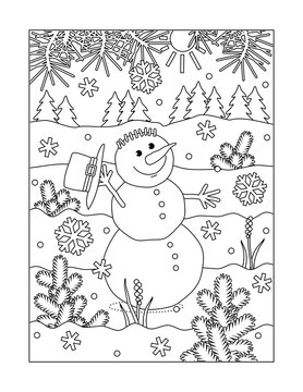 Happy cheerful snowman walking outdoor
