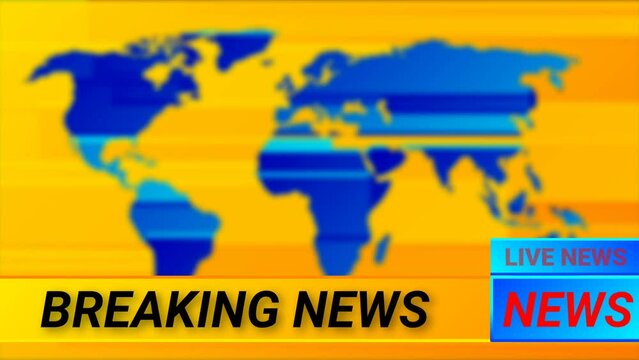 breaking news animation on world map background. yellow news background.