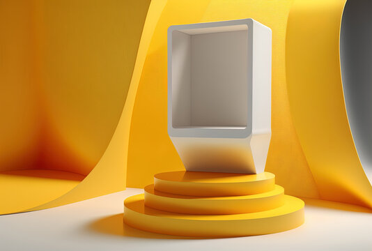 Background With A Yellow Winning Podium Pedestal Showcasing A Product Area. Generative AI