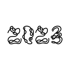 number 2023 line art, to welcome the new year, isolated white