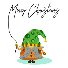 Merry Christmas With Cute Gnomes Santa Claus. Illustrations of Nordic folklore Scandinavian gnome. Cartoon Character.