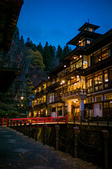 Ginzan onsen, Japan - November 11th 2017 - Photo of Historic wooden inn in Ginzan Onsen
