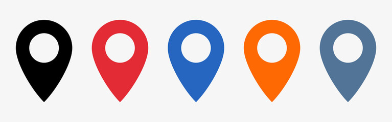 Location pin set. Map pin location icons Vector illustration black, red, blue orange colors.