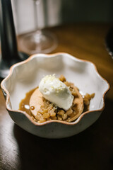 Vanilla ice cream , Lemon caramel selective focus, Beautiful and tasty food on a plate