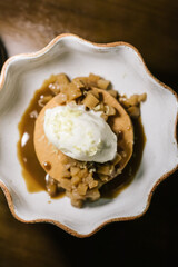 Vanilla ice cream , Lemon caramel selective focus, Beautiful and tasty food on a plate