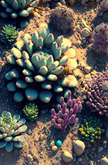 Naklejka na ściany i meble Succulent plants on a desert