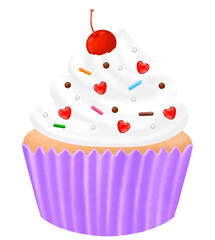 cupcake decoration wip cream and sugar sprinkle topping. png clip art illustration. transparent background.