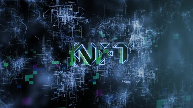 NFT Concept Text Reveal Animation with Digital Abstract Background 3D Rendering for Blockchain, Metaverse, Cryptocurrency, Web 3