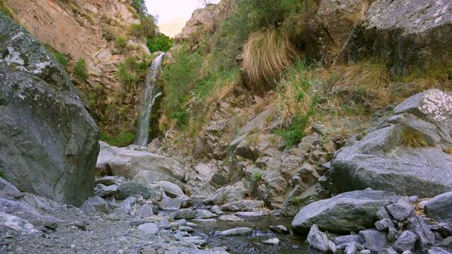 View of a waterfall on the mountains. Salto del Tabaquilo, Merlo, San Luis, Argentina.