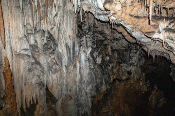 Stalactites and stalagmites in the cave "Gentle" Adygea..
