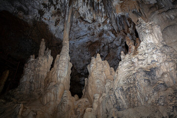 Stalactites and stalagmites in the cave 