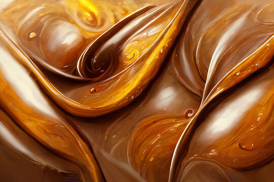 Swirling melted caramel chocolate background. 2D illustration