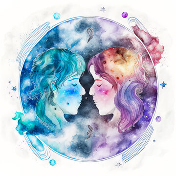 Gemini zodiac symbol in a soft pastel circular icon on a white background. Perfect for horoscopes and astrological divination.