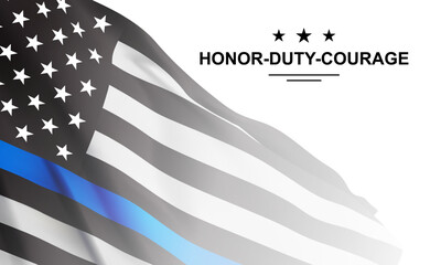 The Thin Blue Line United States Flag. Support of police and law enforcement. EPS10 vector