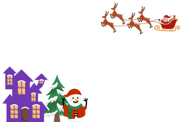 Christmas Background with Santa Claus Ride Reindeer Sleigh