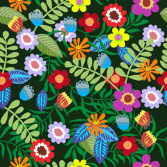 Bortanical seamless pattern with abstract leaves. Seamless floral print with motifs style. Vintage textile collection