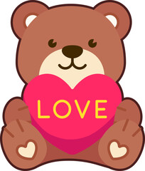 Heart Bear Icon Elements Flat sticker black Style