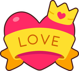 Heart ribbon love Crown Icon Elements Flat sticker black Style