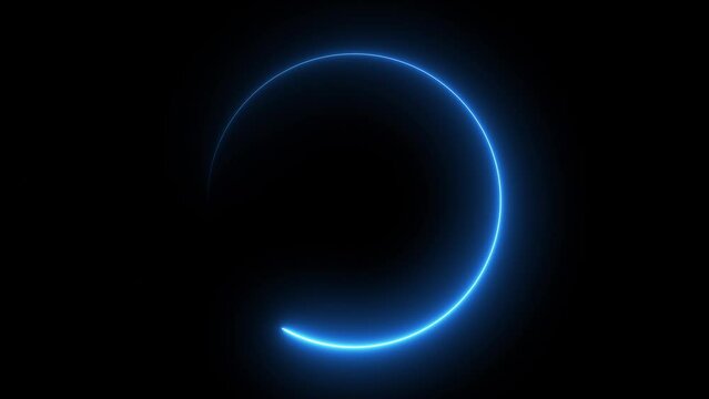 Neon circle isolated on black background. Charging and loading animation. Futuristic light effect. VJ backdrop for club show, music video or presentation. High quality 4k footage