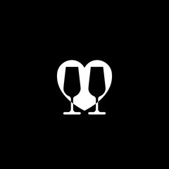 Glass of champagne icon isolated on black background