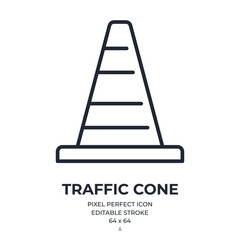 Road traffic cone editable stroke outline icon isolated on white background flat vector illustration. Pixel perfect. 64 x 64.