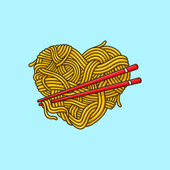 Heart Shaped Noodle Ramen Cartoon Vector