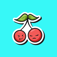 Cute adorable cartoon fresh red cherry couple illustration for sticker icon mascot and logo emoticon