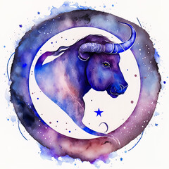 Un Taurus astrologique au centre d'un cercle doux et pastel sur fond blanc. Idéal pour l'horoscope et la divination astrologique.