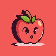 Cute adorable cartoon fresh red apple fruit illustration for sticker icon mascot and logo emoticon