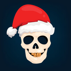 vector realistic skull with santa hat illustration