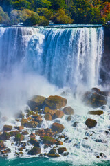 Niagara Falls detail of American Falls with falls crashing over rocks