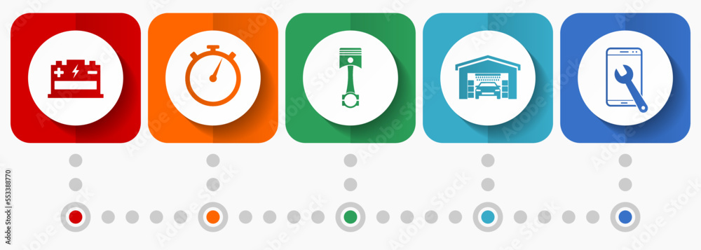 Poster workshop vector icons, car service flat design web buttons collection, business concept infographic 