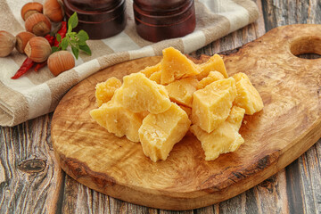 Crushed hard parmesan cheese pieces