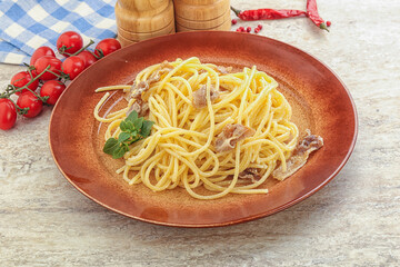 Spaghetti carbonara pasta with bacon