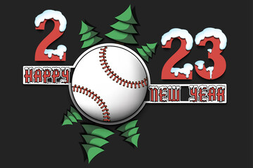 Happy New Year 2023 and baseball ball