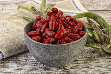 Baked red canned bean in the bowl