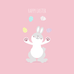 happy easter festival with animal pet bunny rabbit and egg, pastel color, flat vector illustration cartoon character