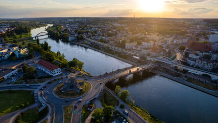 Fototapeta premium Aerial view of modern city with green park in sunny weather Gorzow Wielkopolski Lubuskie in Poland