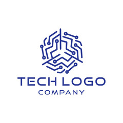 Tech Logo Design Vector Technology illustration Monoline geometric badge symbol icon