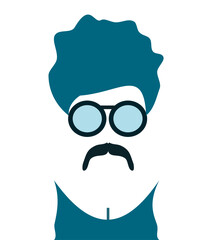 Person with blue hair and mustache