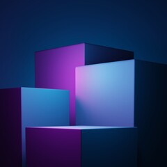 Obraz premium 3d rendering of purple and blue abstract geometric background. Scene for advertising, technology, showcase, banner, game, sport, cosmetic, business, metaverse. Sci-Fi Illustration. Product display