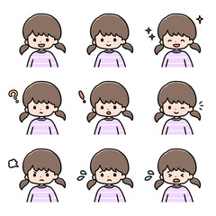 女の子の表情アイコンセット