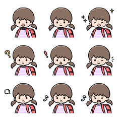 女の子の表情アイコンセット