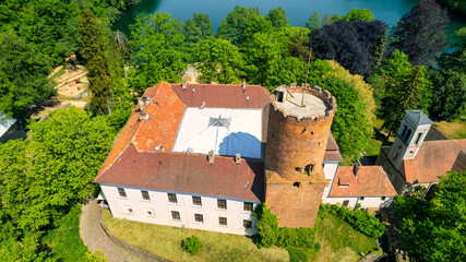 Aerial view of a small village in summer day, Travel concept, Łagów in Poland