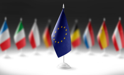 The national flag of the European Union on the background of flags of other countries
