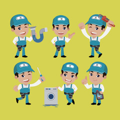 Set of plumber with different poses