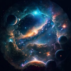 Space galaxy background with planets and stars