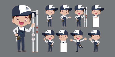 Set of plumber with different poses