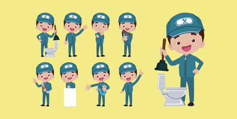 Set of plumber with different poses